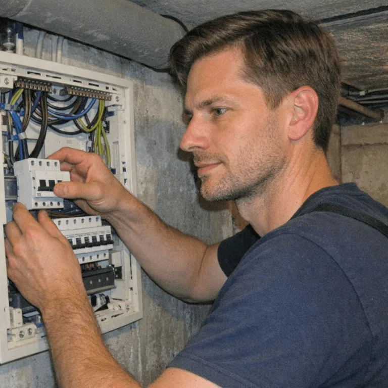 Techniker bei der Erneuerung der Hausverteilung für mehr Kapazität